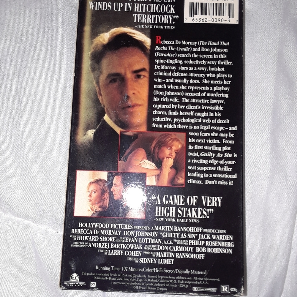 Guilty as sin Hollywood pictures VHS video tape - Picture 4 of 5